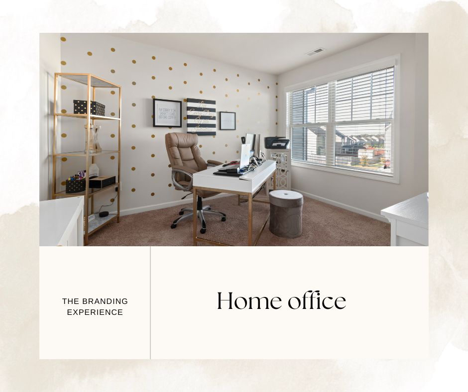 A Small home office with spotted walls and a large brown chair makes a great branding location